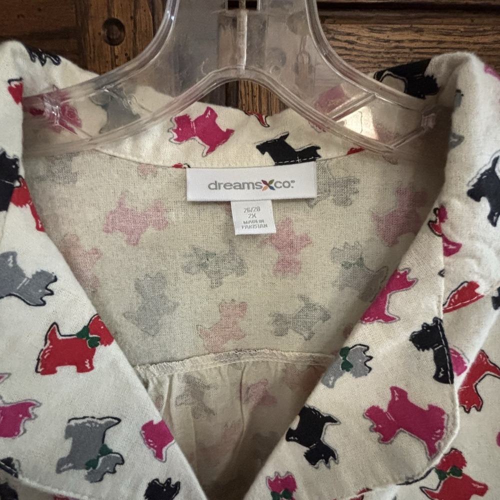 Dreams Co Women's Flannel Pajama Set Size 26/28 Scottie Dog Print Long‎ Sleeve - Picture 2 of 6